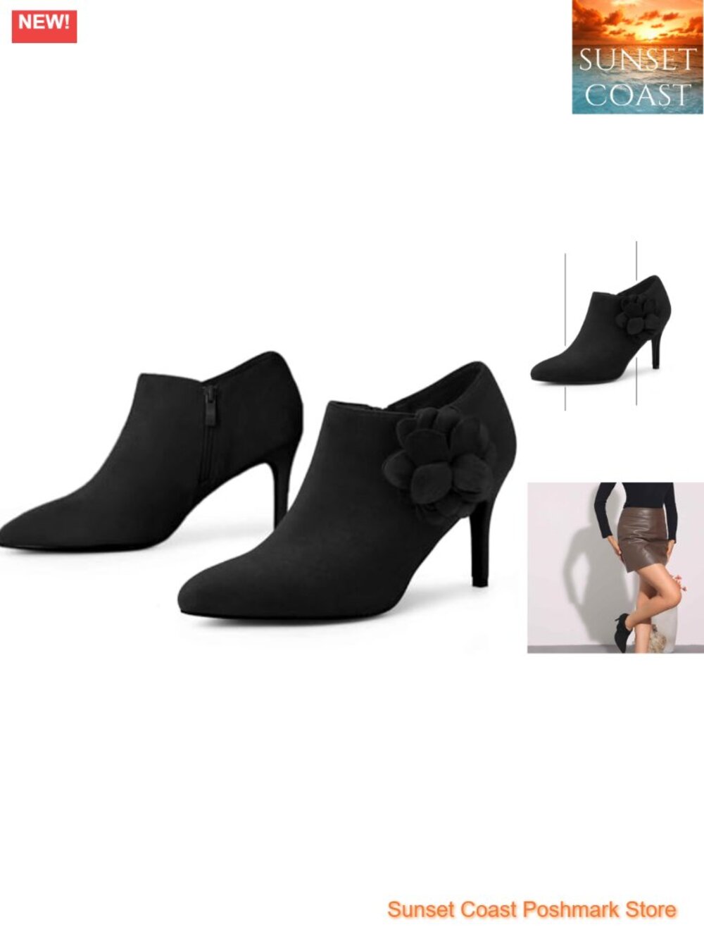 Faux Suede Pointed Toe Stiletto Heel Ankle Booties for Women